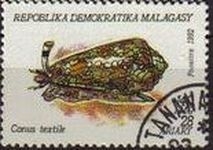 MADAGASCAR 1992 Scott 1125 Sello Moluscos Conus Textile matasellos de Favor Preobliterado  MALAGASY 18A Michel 1419 